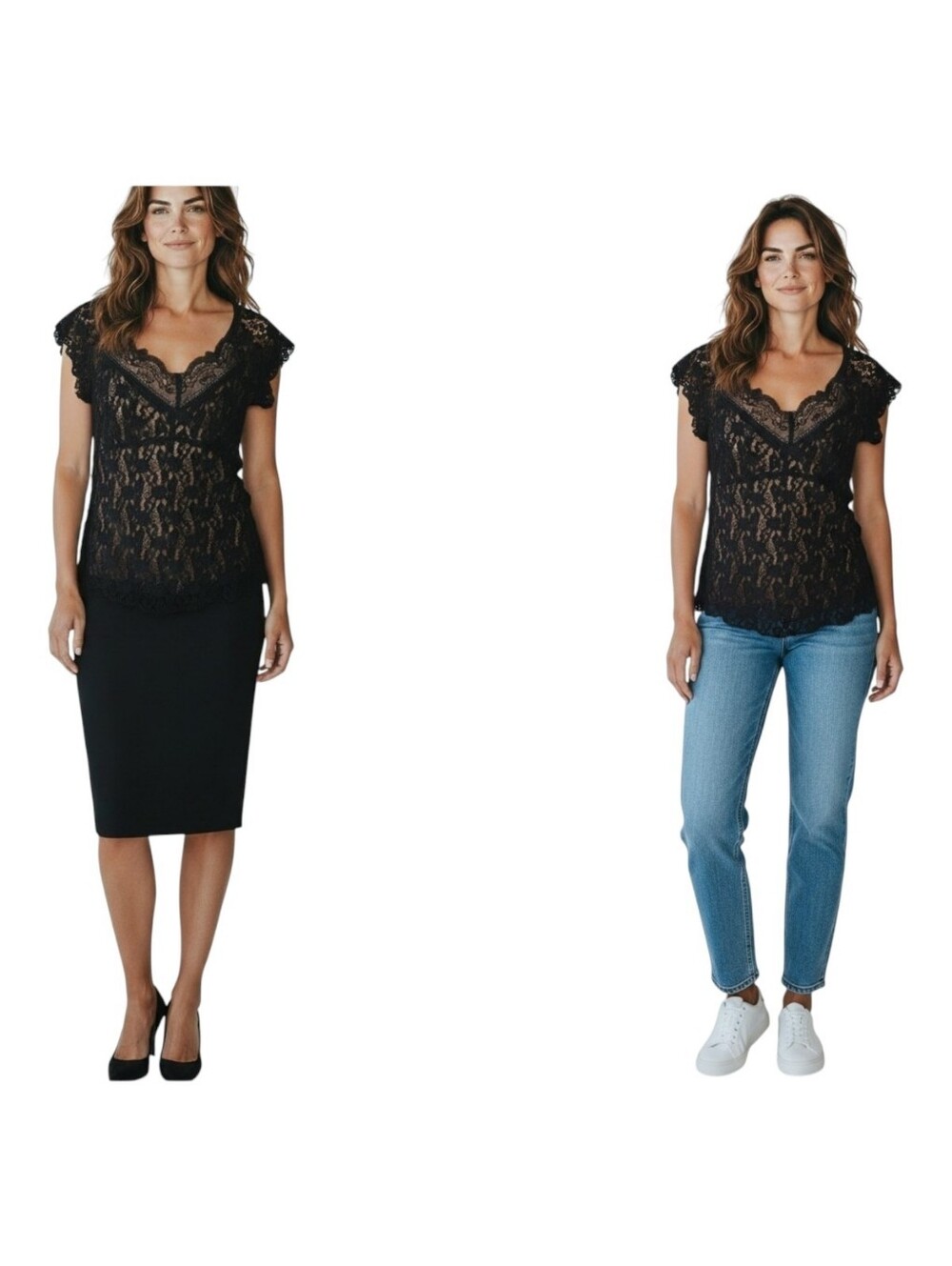 Cabi Baby Doll Lace Top Size M Black